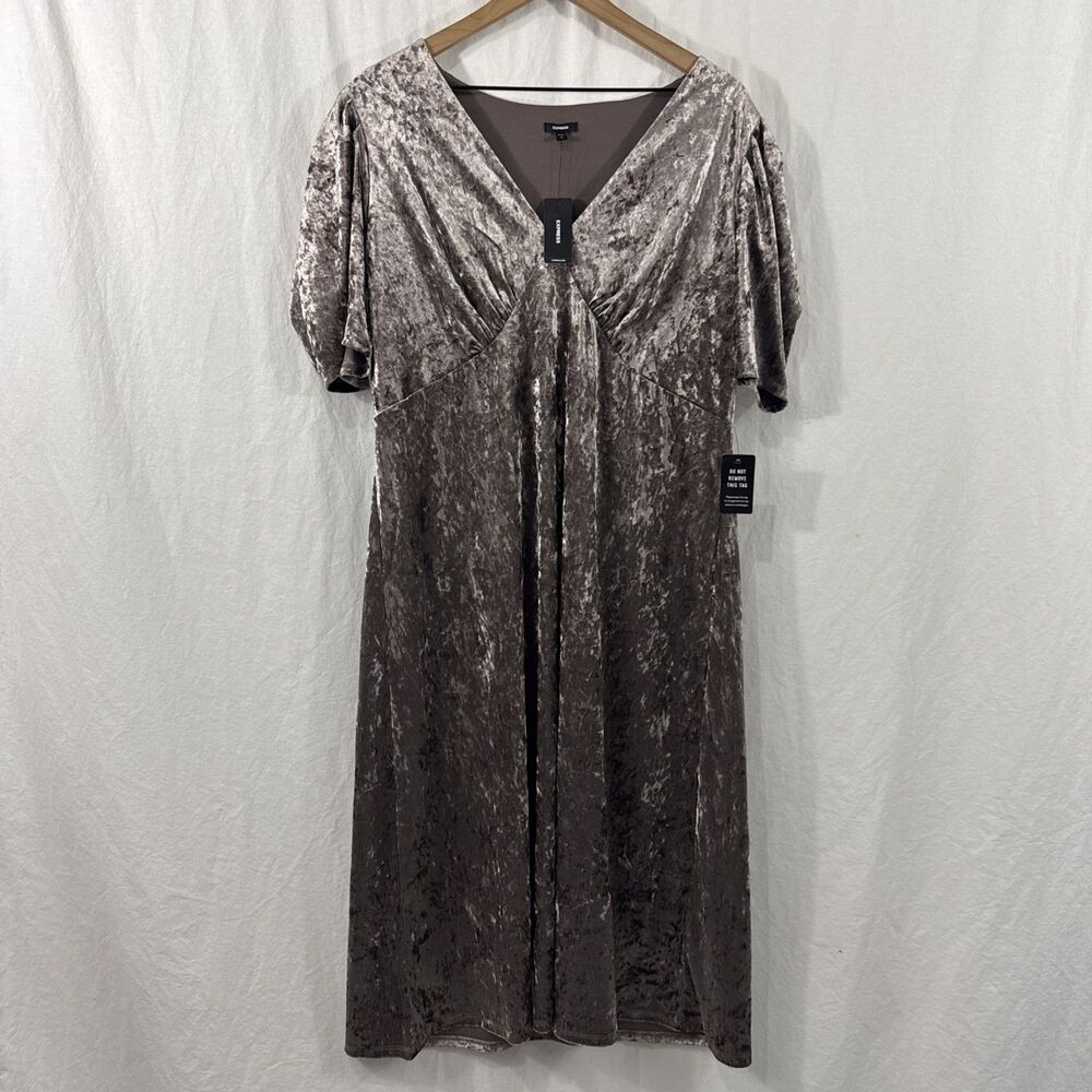 Express Crushed Velvet Taupe Whimsy Boho Midi Dress Women’s Sz XL Dark Romantic